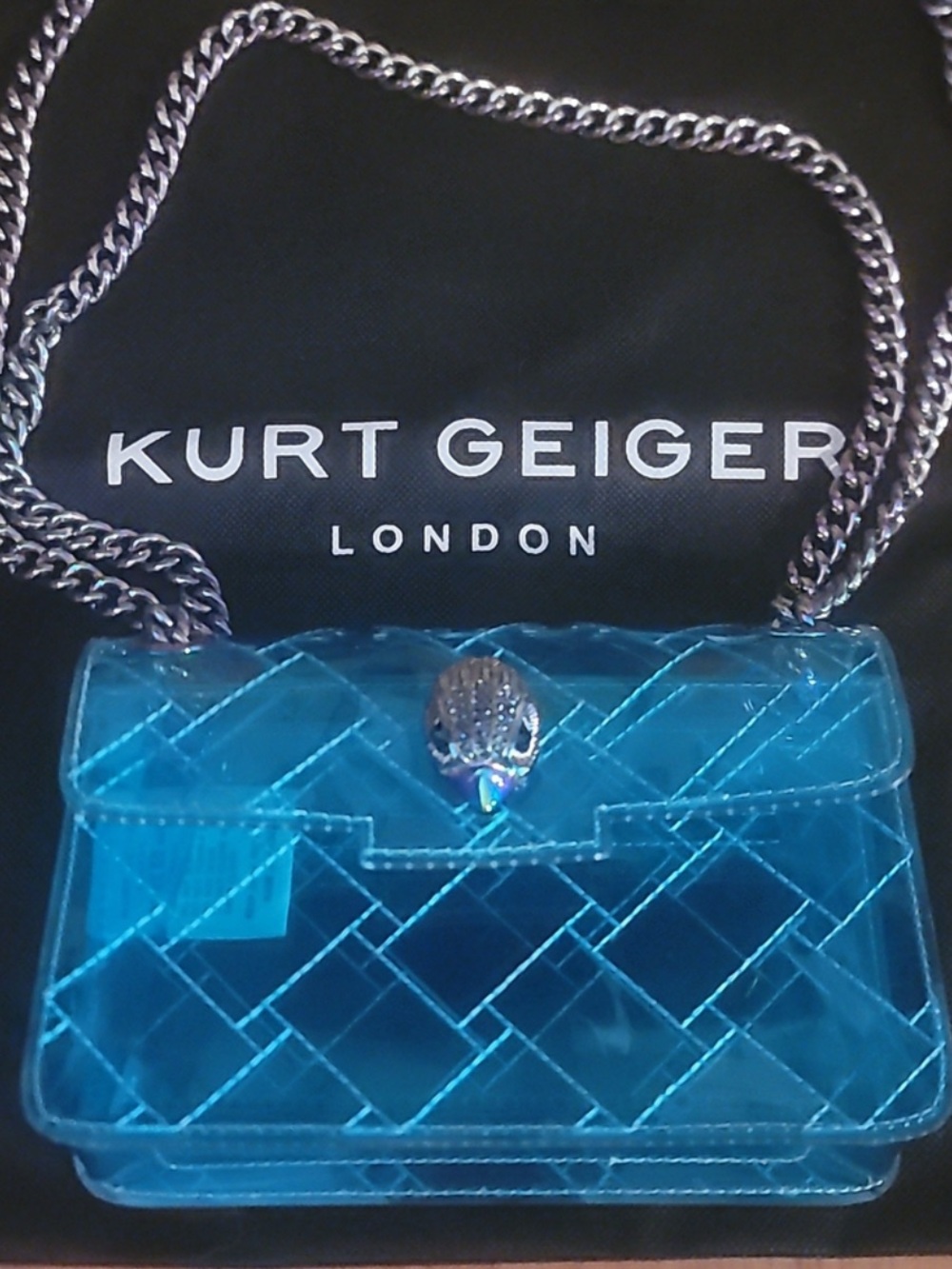 Kurt Geiger Blue Clear Quilted Chain Shoulder Bag NWT